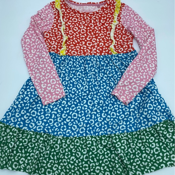 Mini Boden Other - Mini Boden Girls Dress Tiered Color Blocked Leopard Print 9/10